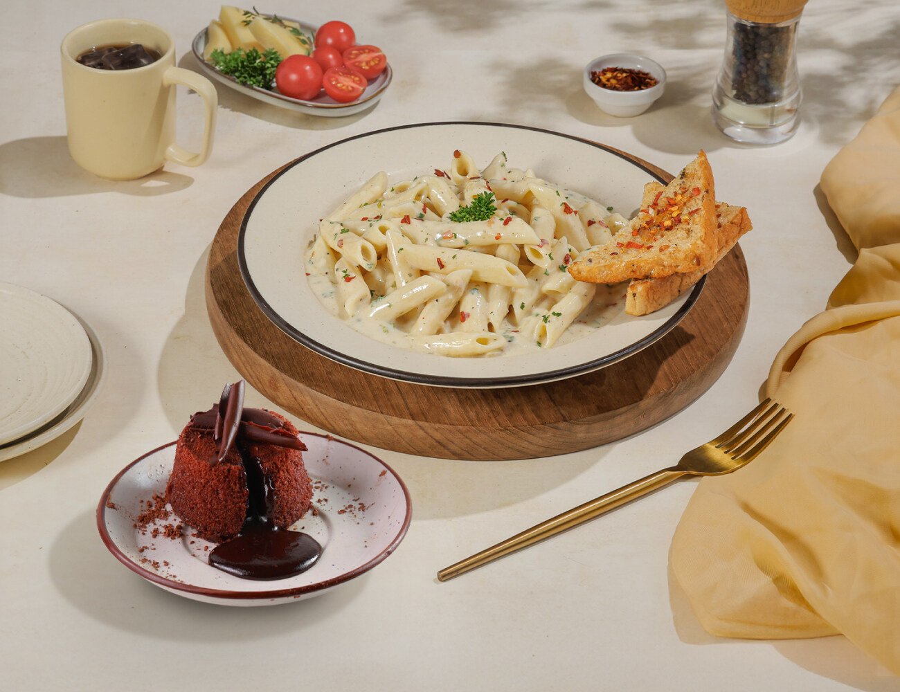 Creamy Alfredo Pasta + Chocolava