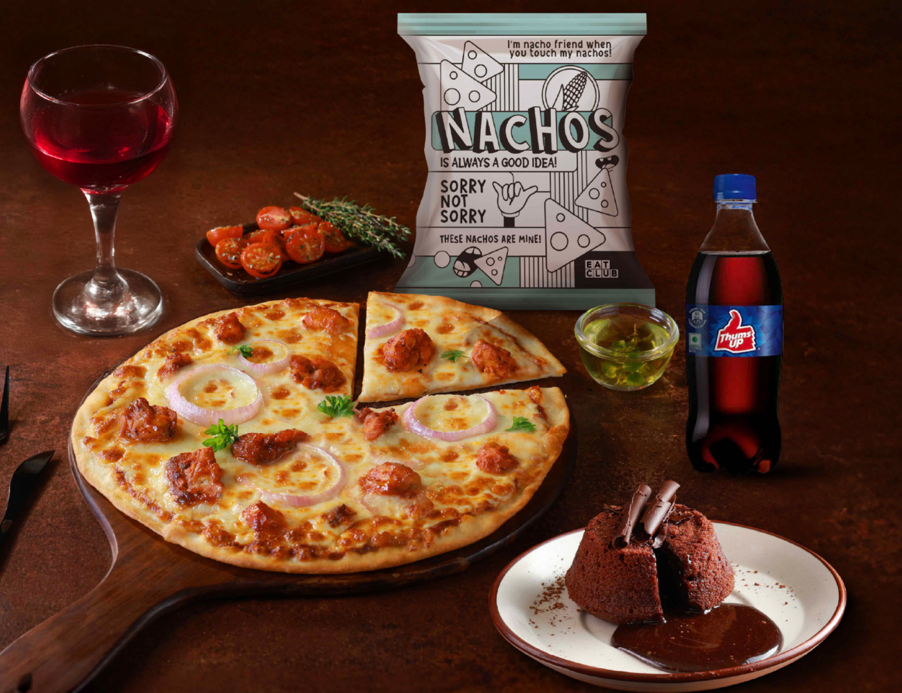 Flame Chicken Pizza [7" Regular]+ Chocolava+ Nachos+ ThumsUp