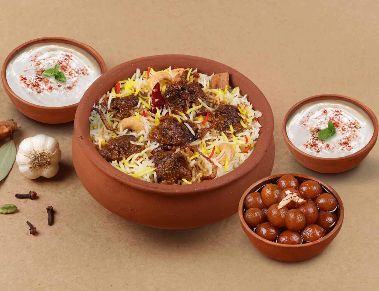 1 KG Gosht Mutton Matka Biryani + FREE Dessert