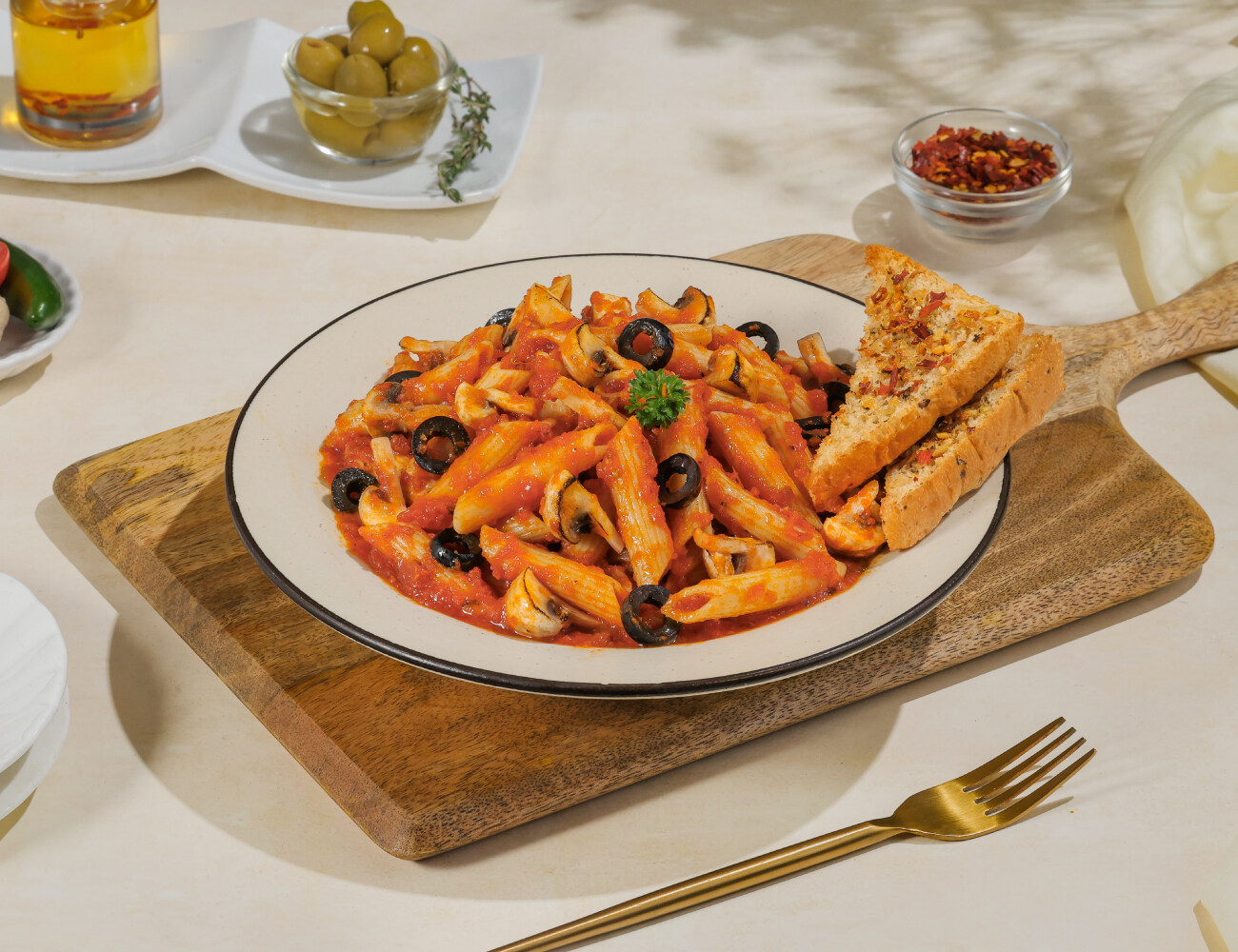 Mushroom Olive Arrabiata Pasta [Red Sauce]