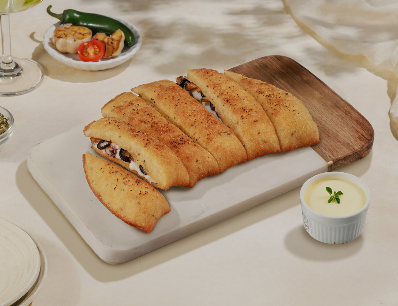 Italian Stuffed Garlic Breadsticks + Cheesy Dip [FREE]