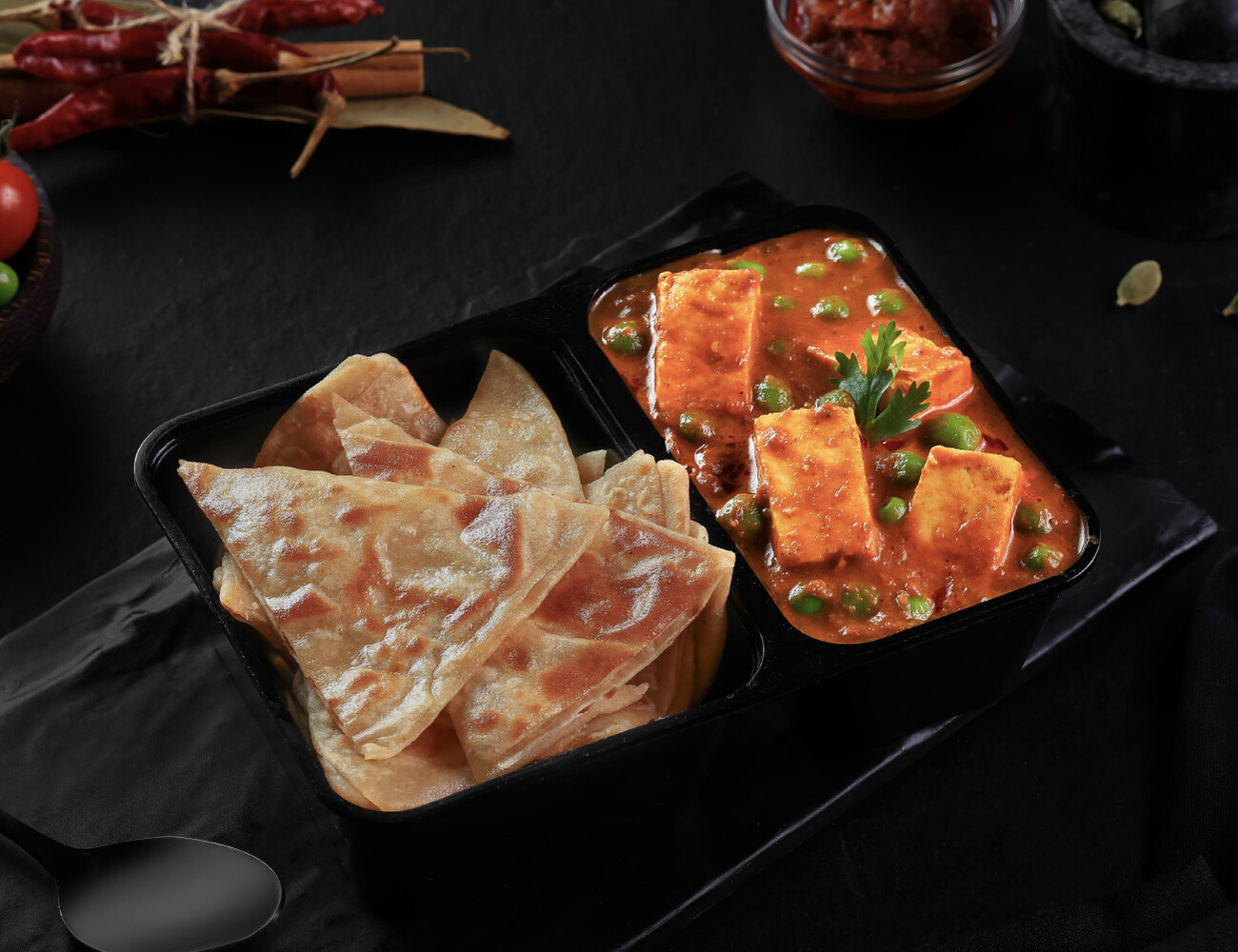 Punjabi Style Matar Paneer Paratha Bowl